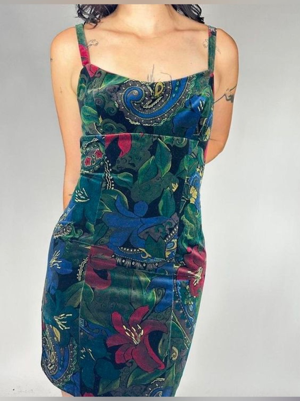 Vintage Guess Floral Velvet dress size S 100% cotton made in USA